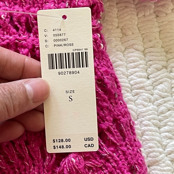 Anthropologie Pilcro Crochet Knit Sweater Women's Size S Pullover Pink Crop - Picture 8 of 12